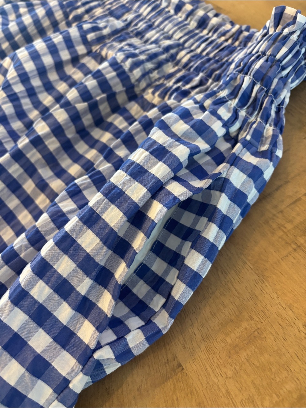 Universal Thread Blue White Gingham Midi Skirt Side Slits Pockets Large Smocked - Picture 4 of 8